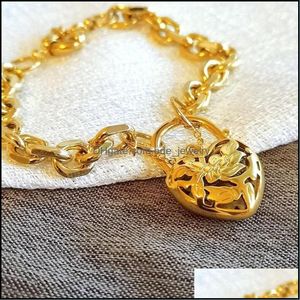 Pulseras con dijes Pulseras con dijes 18K Chapado en oro 7Mm Ancho de cadena Corazón Belcher Candado Mujeres Pulsera sólida Jewllery Drop Delivery 2 Dhkfi