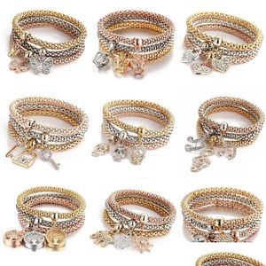 Bracelets de charme bracelets de charme 3 Couleur / ensemble arbre de vie Femmes Crystal Crown Symbole Elephant Key Lock Brow Bracelet Bracelet pour moi dhx2h