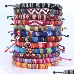 Bracelets de charme Bracelets de charme Bohême Colorf Bracelet de corde de cire pour hommes femmes tissu ethnique Boho bijoux bracelets ami Couple Gif Dhob2