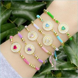 Bedelarmbanden bedel armbanden snoepkleur touw keten voor vrouwen meisjes koper goud kralen geweven zirkon hart regenboog sieraden brtf91ch dh4mv