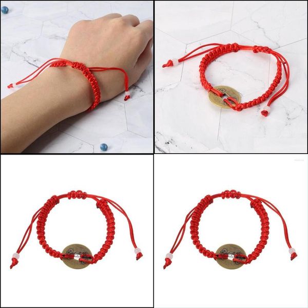 Bracelets de charme Bracelets de charme chinois Feng Shui richesse chanceux pièce de cuivre pendentif chaîne rouge bijouxcharm Kent22 livraison directe bijou Dhrx9
