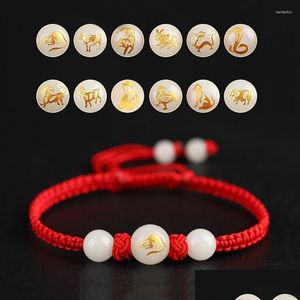 Pulseras con dijes Pulseras con dijes Pulsera de animales del zodiaco chino Unisex Trenzado hecho a mano Cuerda roja Traer piedra luminosa de la suerte Ajustar Dhsti