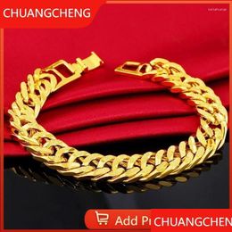 Bracelets de charme Bracelets de charme Chuangcheng 24K Or 12mm Largeur 20cm Chaîne pour hommes Femmes Bracelets Bracelet Bijoux africains Drop Delive Dhi2L