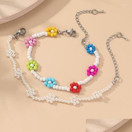 Bracelets de charme Bracelets de charme mignon fleur bracelet de perles pour les filles fantaisie amitié enfants accessoires bijoux perlescharm Kent2 Dhqah