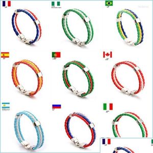 Bedelarmbanden Bedelarmbanden Mode Rusland Spanje Frankrijk Brazilië Vlag Lederen Teamarmband Heren Voetbalfans Koppels Cadeau Sieraden Dh4L8