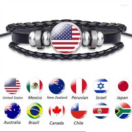 Bracelets de charme Bracelets de charme Bracelet en cuir drapeau Australie États-Unis Brésil Chili Israël Pérou Zélande Canada Europe de l'Est Bijoux M Dh31T