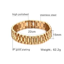 Bedelarmbanden bedelarmbanden heren president armband roestvrijstalen horlogeband voor mannen watchlink sieraden gouden 15 mm breed 88 inch dhbj3