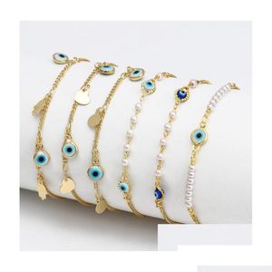 Bedelarmbanden Bedelarmbanden Goud Evil Blue Eye Lucky Turkse Ogen Armband Voor Vrouwen Meisjes Strand Sieraden Feestcadeau 10 Stijlen Drop Dh4At