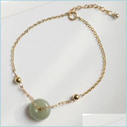 Pulseras con dijes Pulseras con dijes Pulsera de piedra de imitación redonda verde Temperamento Pling Diseño Sentido Luz Lujo Retro Mujer 2022Ch Dhtpf