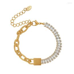 Bracelets porte-bonheur Bracelets porte-bonheur Haute Qualité Bijoux Imperméables En Acier Inoxydable Zircon Cubique Pour Femmes De Luxe Bling 18 K Bracelet Br Dh8Mn