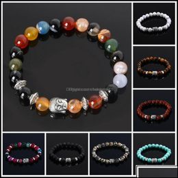 Charm Bracelets Charm Bracelets Jewelry Mens Luxury Bead Natural Stone Anchor Beaded Buddha Bracelet para hombres mujeres Lava Chakra Drop Oteit