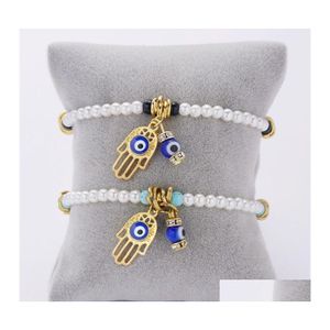 Bedelarmbanden bedelarmbanden lucky hamsa hand hanger armband parel kralen Turks kwaad oog voor vrouwen mannen paar handgemaakte vriend dh3xv