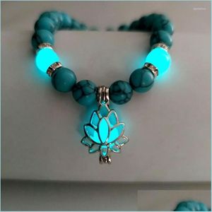 Pulseras con dijes Pulseras con dijes Pulsera luminosa que brilla en la oscuridad Cuentas de loto para hombres y mujeres Piedra natural Yoga Curación Oración Buddh DHI5C