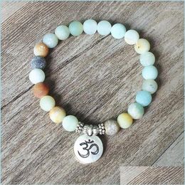 Bracelets de charme Bracelets de charme mat Amazonite pierre brin Bracelet Yoga Chakra Mala Ohm Lotus femmes hommes perlé bijoux faits à la main2378