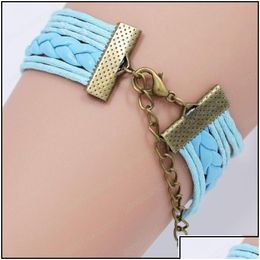 Pulseras de encanto Bracelets Nuevo cuerda de cuero trenzado cruzado para mujeres Relius Jesus Love Infinity pulsado hecho a mano Jewelr dhgj8
