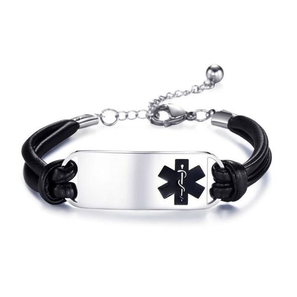 Braceletas Charm Pulseras Charmetas Nuevos diseñadores de lujo de acero inoxidable Cadena de identificación médica de inscripción de cuero Pulsera de cuero Joya de pulsera de Navidad Dhkob