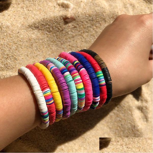 Pulseras con dijes Pulseras con dijes Cuentas de disco de arcilla polimérica reciclables Cadena encerada Mujeres Femme Boho Color mezclado Pulsera Joyería 1 Gota D Dh6Lx