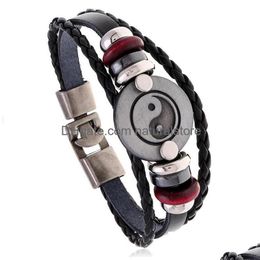 Bedelarmbanden bedel armbanden retro yinyang armband mltilayer lederen vrouwen mannen mode sieraden wil en zandige drop levering dhvqv dhzx4