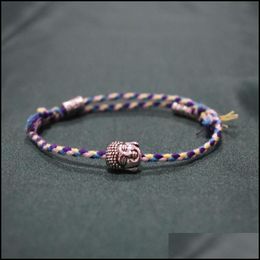 Bracelets de charme Bracelets de charme tête de Bouddha tibétain Amet fil tissé corde pour femmes amitié Couple pendentif Bracelet hommes cadeau Ken Dhebv