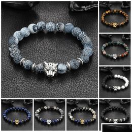 Charm Bracelets Bracelets de charme en gros mode femme homme placage or chaîne chaîne Bracelet cristal lave pierre squelettes oeil de tigre Dh589
