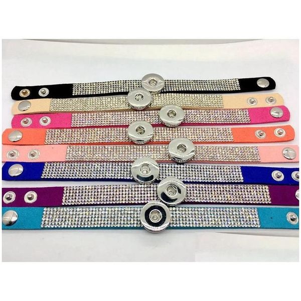 Pulseras con dijes Pulseras con dijes Venta al por mayor Pulsera a presión de jengibre 8 unids / lote Estilo de mezcla Mujeres Moda Joyería de diamantes de imitación Ajuste 18 mm Chunk Butt Dhjac