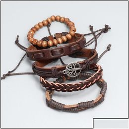 Brazaletes de encanto pulseras de encanto moda tejida hombres hechos a mano para mujeres brazalete de cuero brazalete de joyería al por mayor donación 5pcs/set Drop del dhuvu