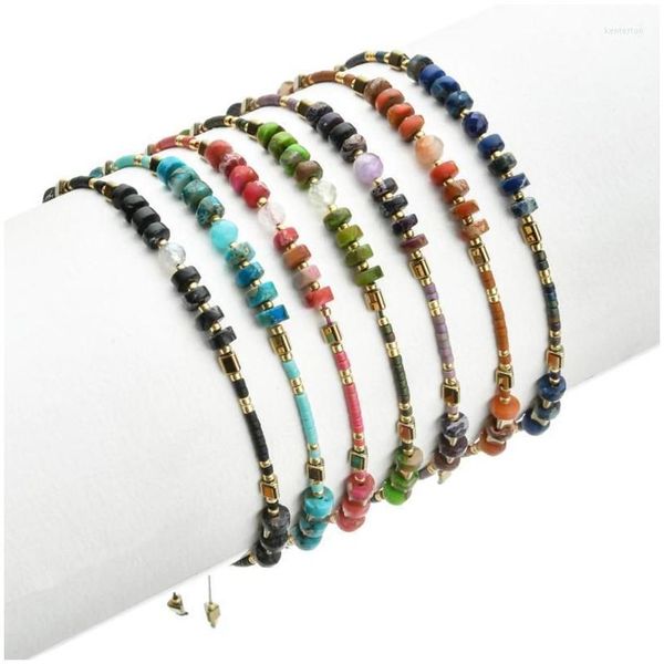 Bracelets de charme Bracelets de charme Zmzy Bracelet Boho Style Bracelet en pierre naturelle cylindrique chanceux perles bracelet femmes hommes à la main Uni Dhnlg