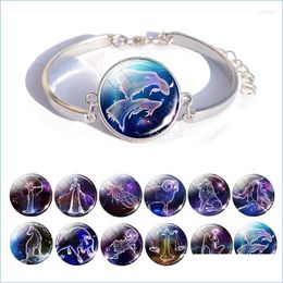 Pulseras con dijes Pulseras con dijes Pulsera con signo del zodiaco Diy 12 Constelación Brazalete Piscis Tauro Géminis Leo Libra Capricornio Mujeres Jewe Dhcwk