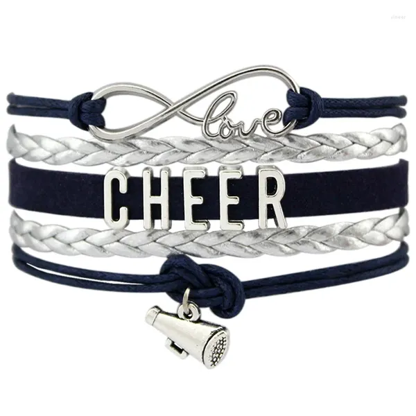 Bracelets de charme Cheer Mom Infinity Megaphone Pom-Pom Girl Cheering Squad Team Girls Cuir Wrap Bijoux