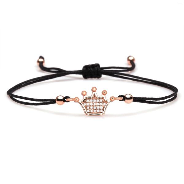 Pulseras con dijes Chic White Cubic Zirconia Pulsera de corona de cobre Mujer Chica Hilo rojo Cordón negro Trenzado Cadena ajustable Joyería Presente