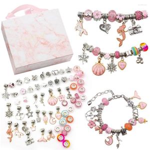 Bracelets porte-bonheur enfants Bracelet faisant Kit fournitures perles créatif bricolage à la main cristal bijoux enfant rose coffret cadeau ensemble