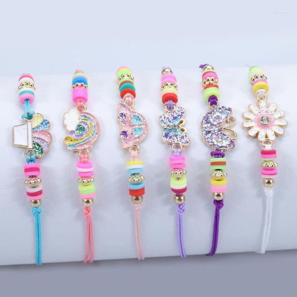 Pulseras de encanto Pulsera para niños Colorido Cerámica suave Amistad tejida a mano Dibujos animados Animal Coche Niño Niña Vacaciones Regalo de cumpleaños