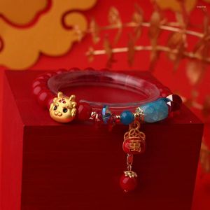 Bracelets de charme Année de la Chine Bracelet du zodiaque du dragon rouge chinois pour enfants Perles de corail chanceux 15-24cm Poignet peut porter