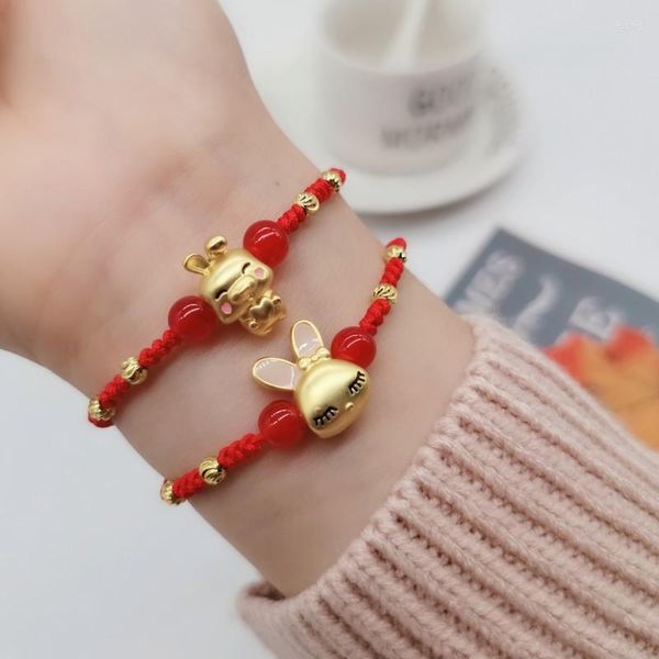 Pulseras con abalorios, 12 signos del zodiaco chino, año de los animales encantadores, pulsera para mujer, joyería de cuerda de cuentas de cristal rojo tejido a mano