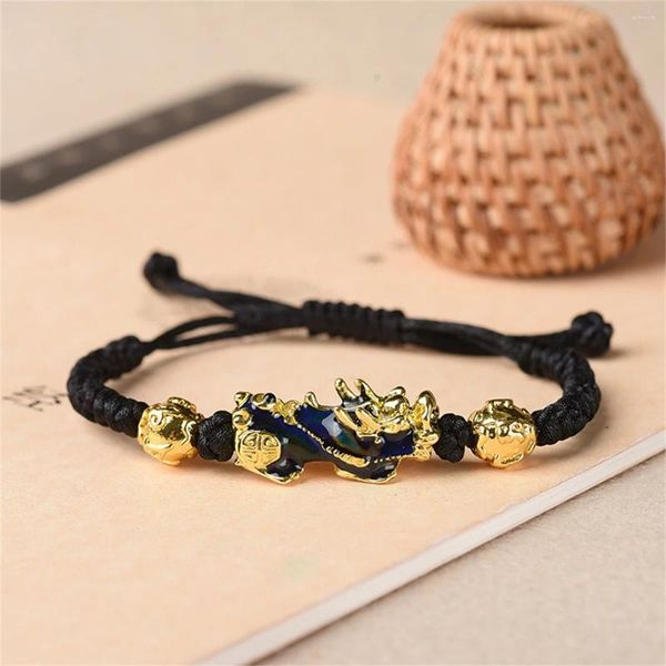 Bracelets de charme chinois Feng Shui Pixiu détection de température changeant de couleur tissé à la main rouge noir corde bracelet chanceux bijoux cadeaux