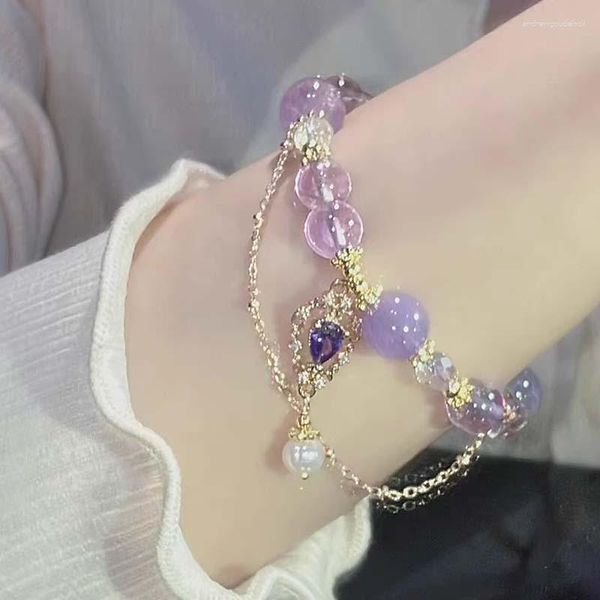 Bracelets de charme Bracelet de perles d'améthyste de style chinois Lumière Niche de luxe Sens délicat de la fée Main String Girlfriends Cadeau