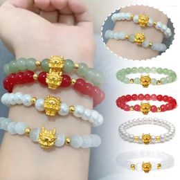 Bracelets de charme Style chinois Dragon Bracelet femmes hommes 2024 année rouge bijoux bracelets chanceux amulette élastique amitié perlée E3o4