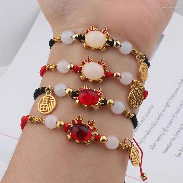 Pulseras de encanto estilo chino dragón año pulsera zodiaco suerte cuerda roja ajustable joyería hecha a mano regalo