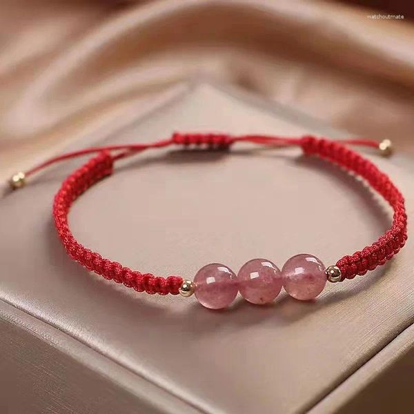 Pulseras con dijes Estilo chino Hecho a mano Fresa Cristal Parejas Pulsera Diseño de moda Cuerda roja para la suerte y el amor Regalo ideal Amigos