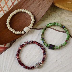 Pulseras con dijes, pulsera de Jade de estilo chino, joyería para novias de cuerda de mano Retro de cerámica antigua para mujer