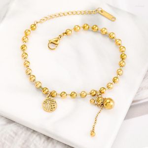 Bracelets de charme Style chinois en acier inoxydable bonne chance gourde pour les femmes plaqué or Bracelet de perles bijoux cadeaux de l'année