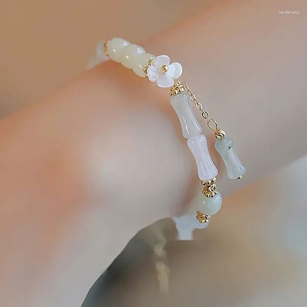 Bracelets de charme Style chinois Vintage Bambou Joint Bracelet de perles pour femmes Mode Fleur Petite amie Bijoux Accessoires Cadeaux