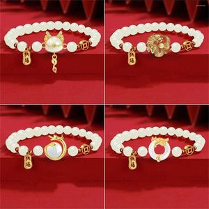 Bedelarmbanden Chinese stijl Zodiac Dragon for Women Imitation White Jade Good Luck Animal Bracelet Amulet Wealth Jaar sieraden