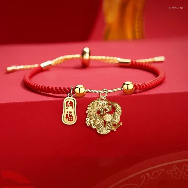 Bracelets de charme Bracelet de dragon du zodiaque de style chinois pour femmes chanceux corde rouge bénédiction filles année de Noël bijoux cadeaux d'anniversaire