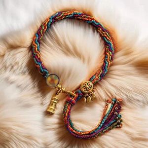 Bracelets de charme Style tibétain chinois DIY Frotter à la main Coloré Fil de coton Corde Cylindre de prière Femme Tissé à la main Vintage Thangka Simple