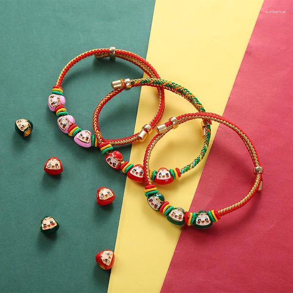 Bracelets de charme Style ethnique traditionnel chinois Corde colorée Alliage Fil tissé à la main Bracelet rouge pour bébé adulte pour enfants