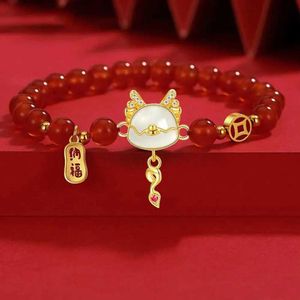 Bracelets de charme Année chinoise du bracelet dragon chanceux Bracelet pendentif de bénédiction de perle rouge pour femmes Constellations de la Saint