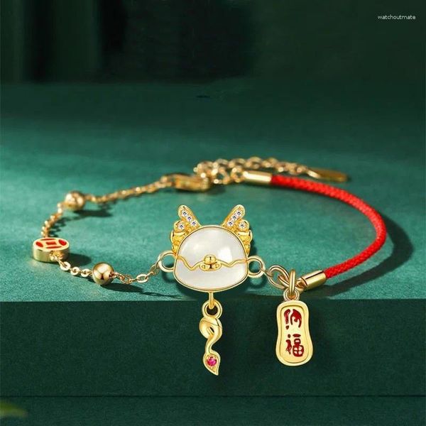 Bracelets de charme Année chinoise du dragon Bracelet Lucky Red Perle Bénédiction Pendentif pour les femmes Valentine Zodiac Constellations Bijoux Cadeau