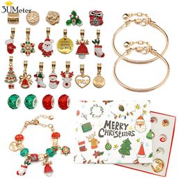 Bracelets porte-bonheur Calendrier de l'Avent de Noël Thème DIY Fabrication de bijoux Coffret cadeau pour femme 230216