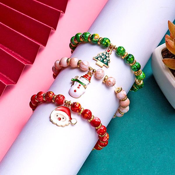 Bracelets de charme Noël perlé créatif père Noël bonhomme de neige forme d'arbre pendentif bracelet bijoux à breloques cadeaux
